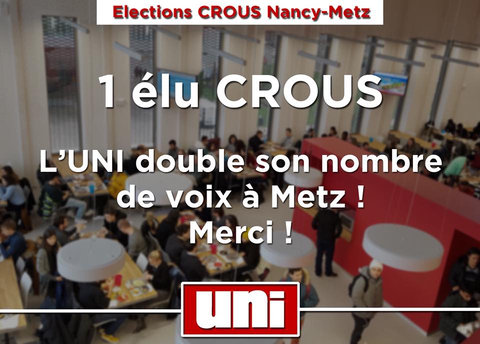 Image L’UNI Lorraine conserve son élu CROUS !