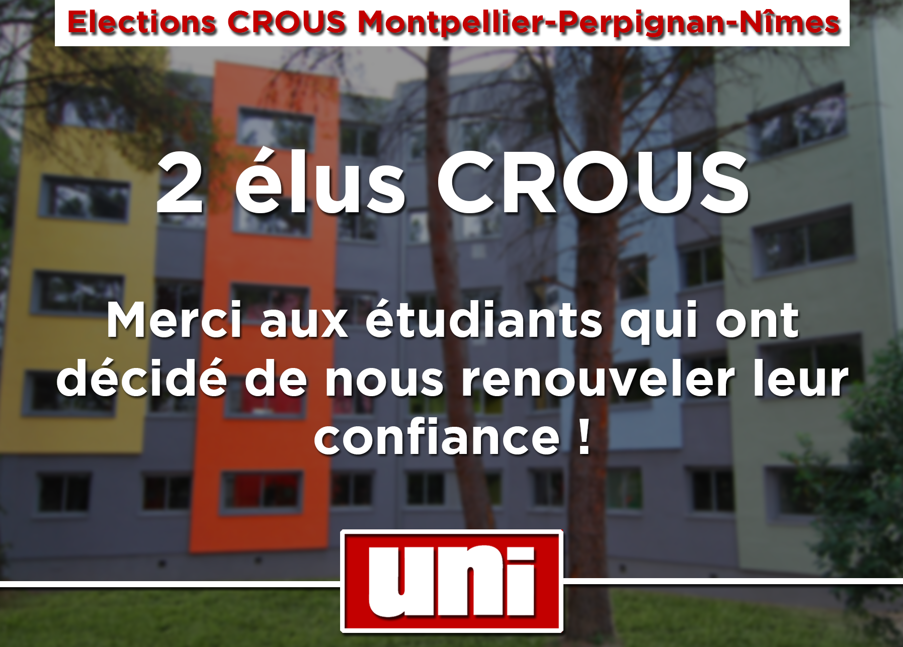 Image L’UNI remporte 2 sièges au CROUS de Montpellier !