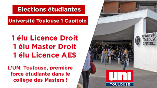 Image L’UNI Toulouse renouvelle ses 3 élus UFR à UT1 !