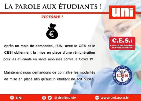 Image L’UNI NORMANDIE OBTIENT LA RÉMUNÉRATION POUR LES ÉTUDIANTS INFIRMIERS MOBILISÉS CONTRE LE COVID-19 !