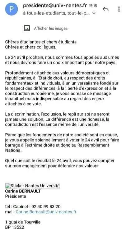 Image Mails des universités de Nantes et Angers en faveur de Macron : saisissez la CNIL avec l’UNI !