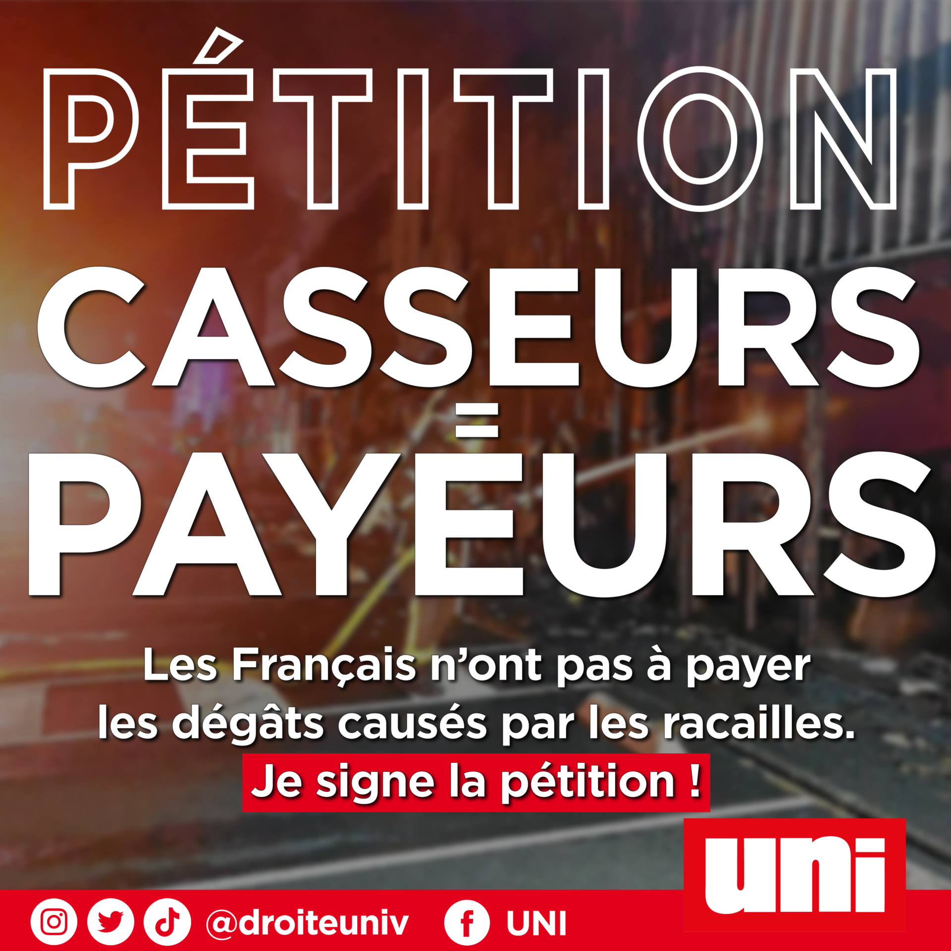 Image ÉMEUTES : J’exige la mise en place du “casseurs = payeurs”, je signe la pétition !