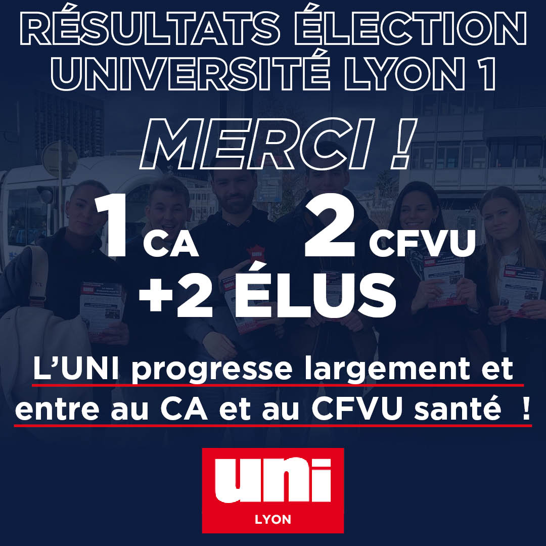 Image Progression très importante de l’UNI aux élections aux conseils centraux de Lyon 1